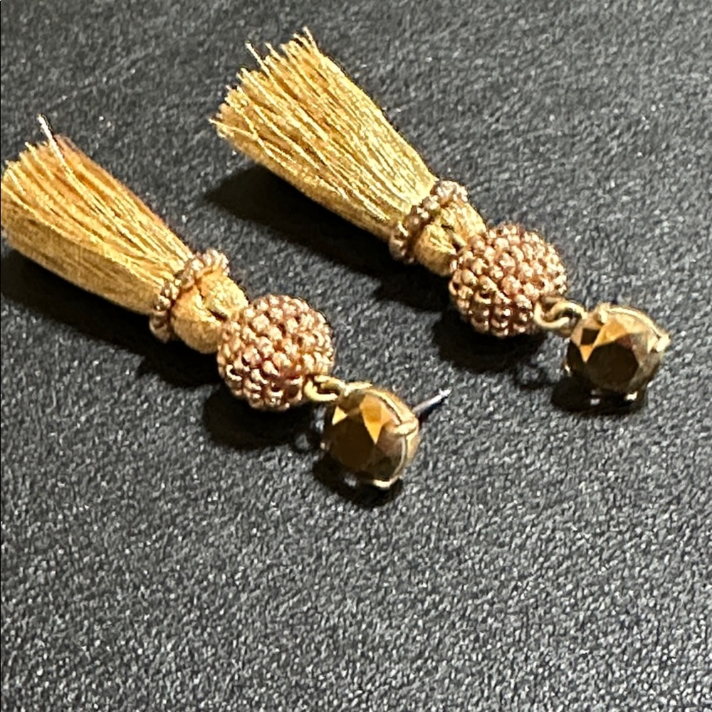 J Crew Metallic Gold Tone Tassel Post Earrings - Picture 5 of 12